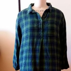 Green & Navy Double Faced Plaid Pullover Tunic